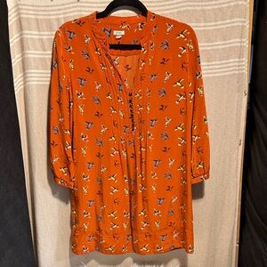 Fossil Burnt Orange Blouse with Bird Print